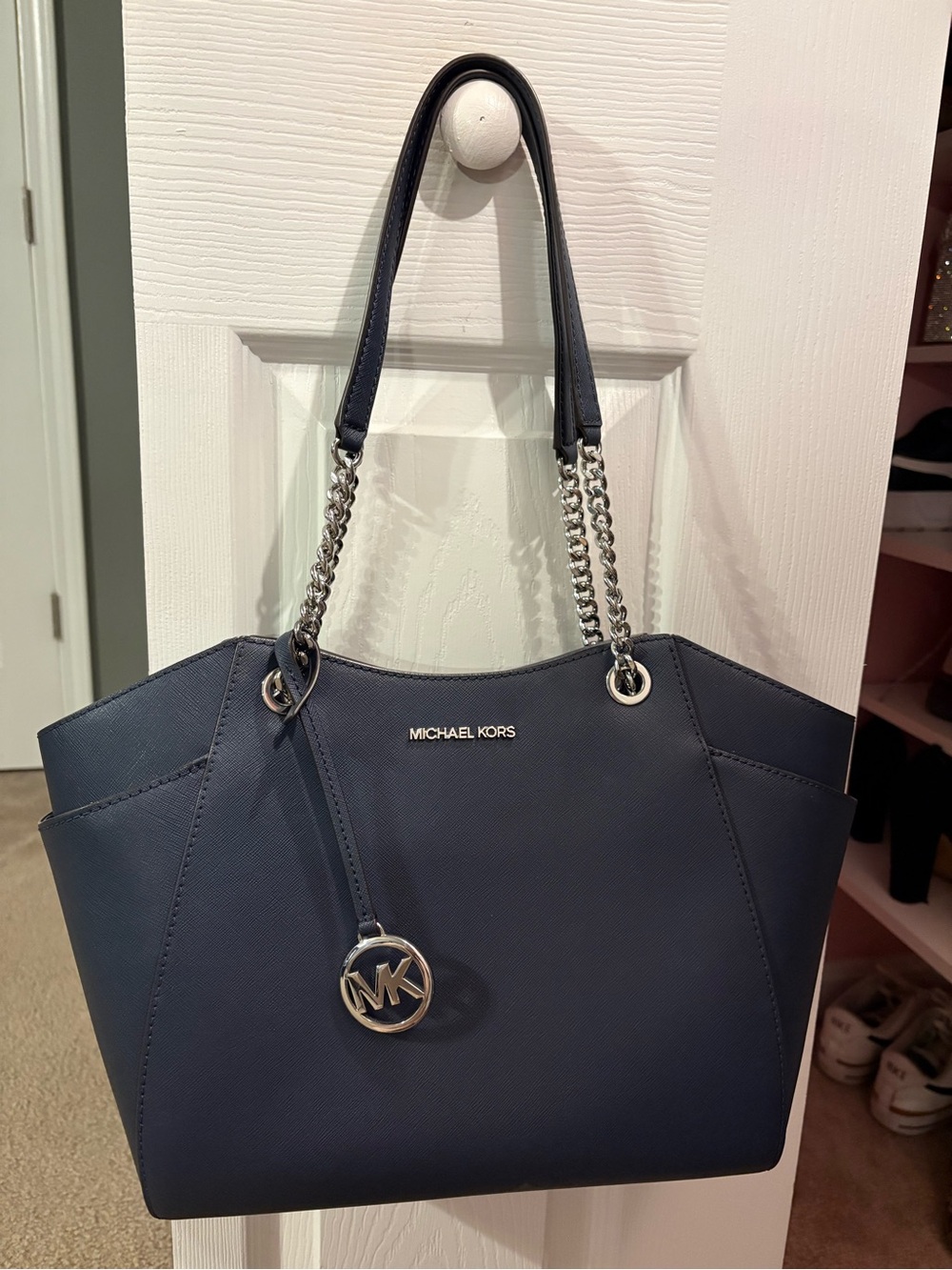 Michael Kors Navy Chain-Handle Saffiano Tote